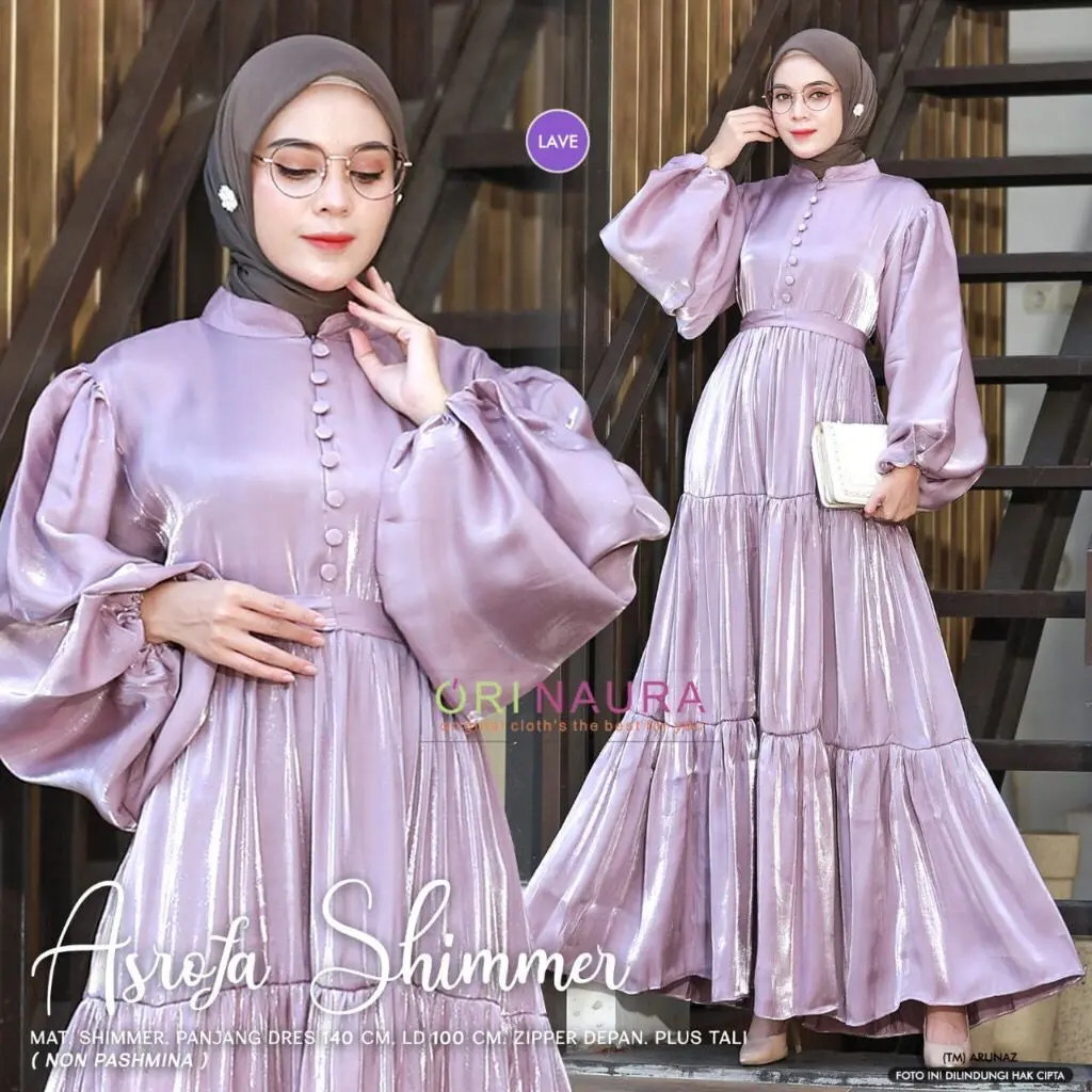Asrofa Shimmer Dress Gaun Muslim Busui Friendly Long Dress Kondangan Luxury Wanita // Dress Kondangan , Lebaran kekinian dan terbaru Balon Kancing Katun Panjang Variasi Zipper