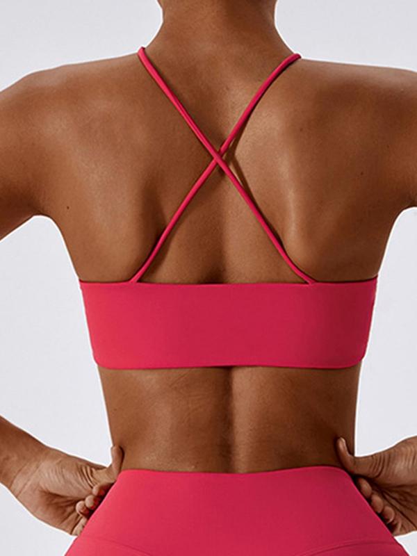 Women's Criss Cross Backless Sports Bra, Solid Color Soft Comfortable Breathable Athletic Bra for Yoga Gym Workout, Lady Activewear Valentine's Day 6