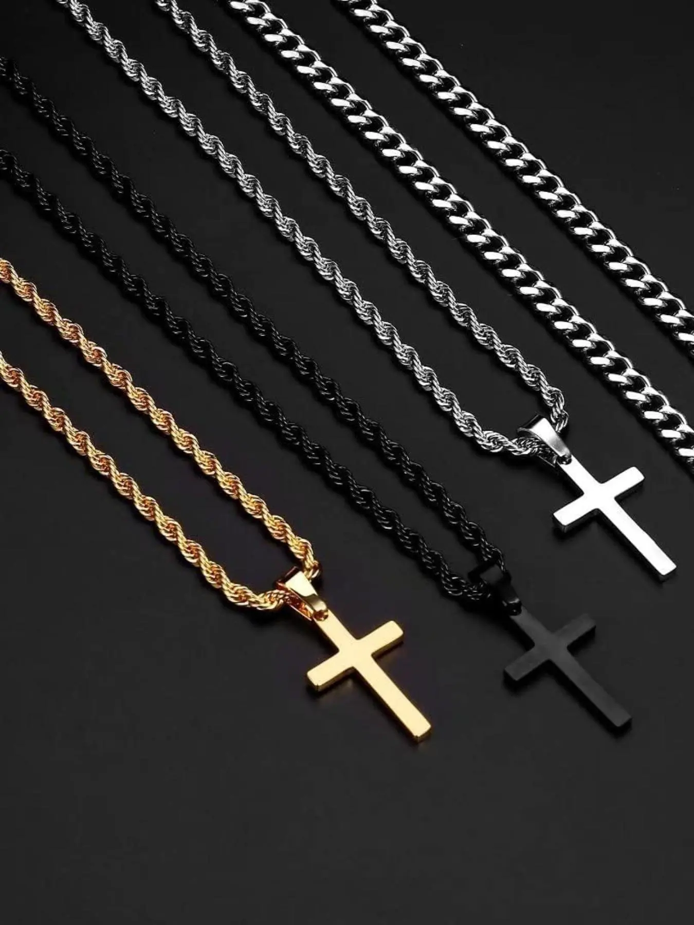 Street Style Cross Pendant Necklace, Gifts for Her, Stainless Steel Twist Chain Necklace, Fashion Jewelry for Party, Daily Decor, Trendy All-match & Exquisite Jewelry for Birthday Gift