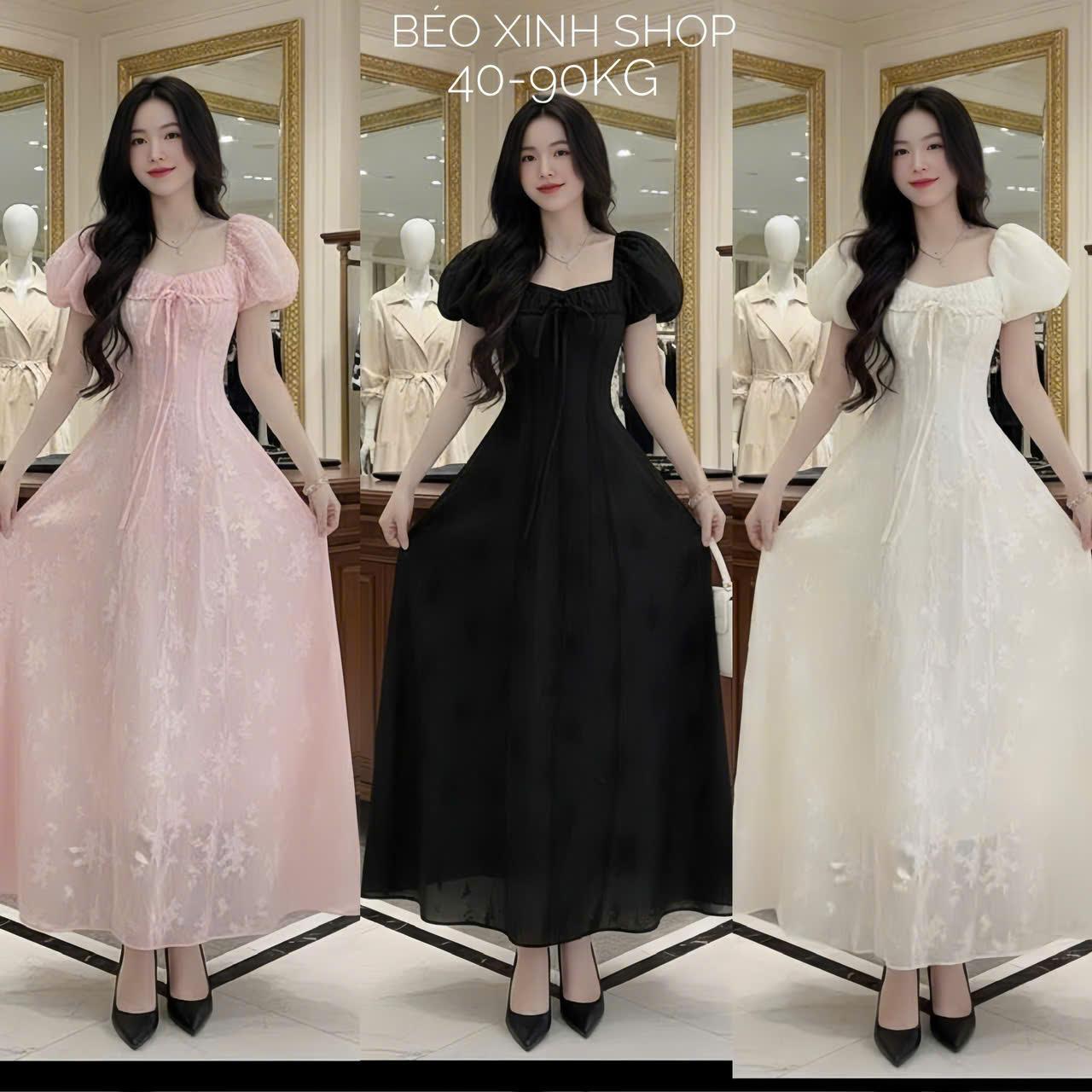 Đầm Dự Tiệc Thiết Kế Tơ Tằm Hoa 2 Lớp Có Bo Chun Lưng (Vải Tơ Tằm Hoa) Cao Cấp Bigsize 40–90kg Béo Xinh Shop - A.1669