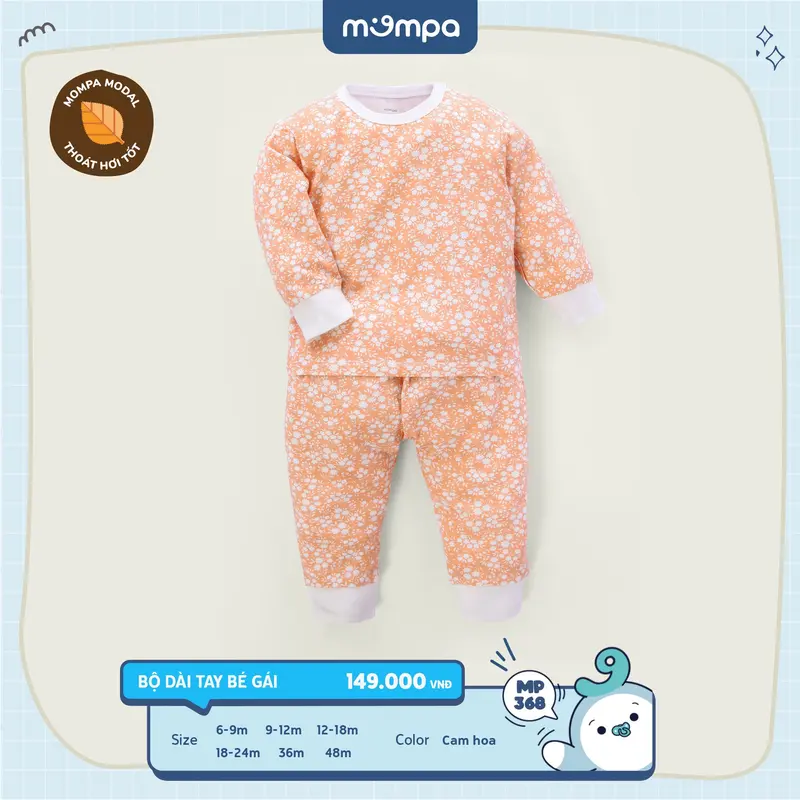 Bộ quần áo dài tay cho bé Mompa từ 6 đến 48 tháng vải Modal thấm hút co giãn cài chéo thoáng khí MP 368 [M24] 2