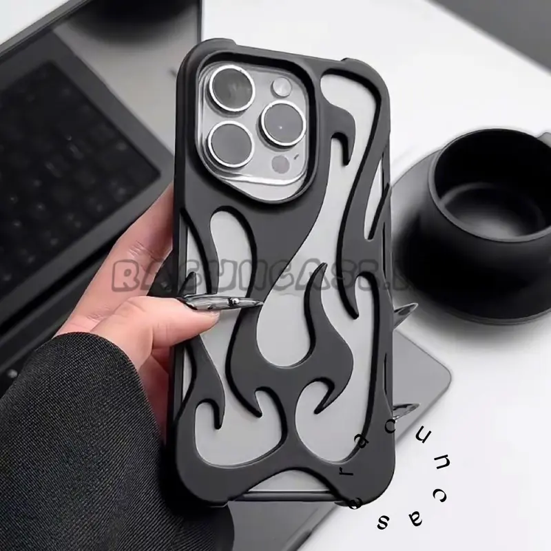 Case Fire Frosted 3D Flame Pattern Silicone for 16 15 14 13 12 11 Pro Max 14 15 16 Plus 3