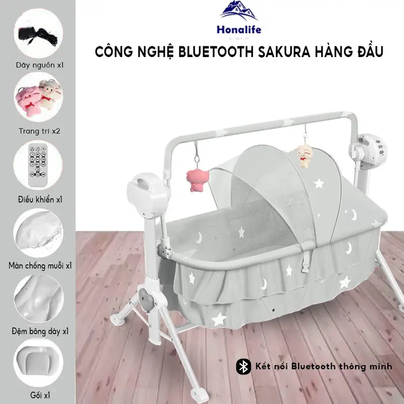 (TẶNG MÀN, GỐI, ĐỒ CHƠI ) Nôi điện đa năng cho bé, nôi đưa tự động kèm nhạc-Tuti.baby Kem Võng 2