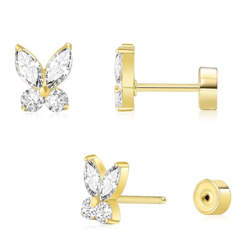 Product Introduction of Bông Tai Đinh tán Zircon Ngọc Trai Bướm, Cao Cấp, Mạ Đồng Thau, Vàng Thật, Kim Cương Giả Và Ngọc Trai, Phụ Kiện Vàng 14K Cao Cấp, Dành Cho Nữ Women 0