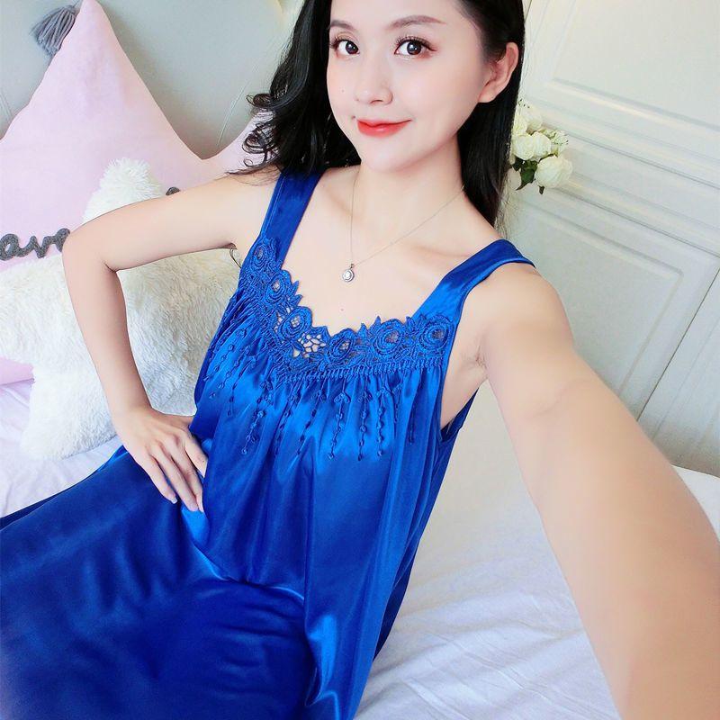 Đồ Ngủ Mùa Xuân Và Mùa Hè, Ngoại Cỡ, Váy Ngủ Có Dây Đeo Cho Nữ, Dài Trung Bình Váy Chữ A Mỏng Gợi Cảm, Chất Liệu Lụa Lạnh Mặc Nhà Dáng Rộng 2