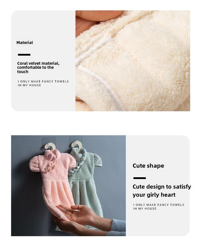 Product Introduction of Cute Princess Dress Hand Towel Kitchen Hand Towel Thickened Absorbent Coral Fleece Rag Handkerchief 5
