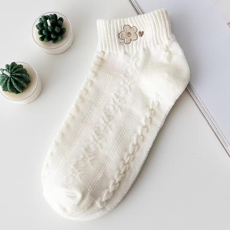 Combo 5 Đôi Tất dệt kim trắng vân nổi cổ thấp dễ thương - Set 5 đôi TT11 1