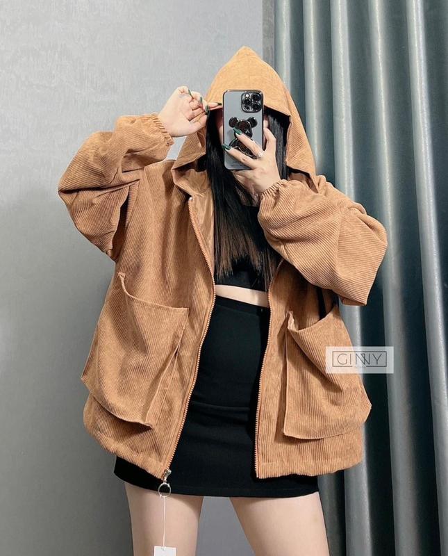 Áo Khoác Nhung Tăm Nữ 2 Lớp Có Mũ Túi Hộ.Áo Giữa Nhiệt Tốt Khô Thoáng Nhanh.Size40-75kg.V26. Top Jacket