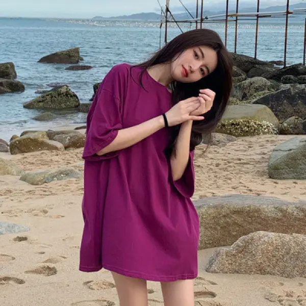 Áo Thun ngắn Tay Dài Trung Bình Dáng Rộng Vạt Giữa Phong Cách Thường Ngày Mùa Hè Phong Cách Hàn Quốc, Dành Cho Cặp Đôi Và Bạn Gái, Hàng Mới Về 2023, Quần Áo Nữ, Đáy Không Có
