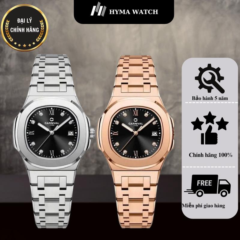 Đồng hồ Nữ cao cấp Carnival 8160L Dây thép mặt vuông đính đá Bảo hành 5 năm Hyma Watch