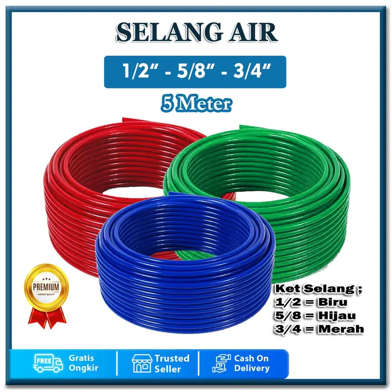 SELANG AIR TAMAN 1/2 5/8 3/4 INCH 5 METER 1 ROL ELASTIS DOP TEBAL ALAT SIRAN KEBUN CUCI MOBIL MOTOR COD 0