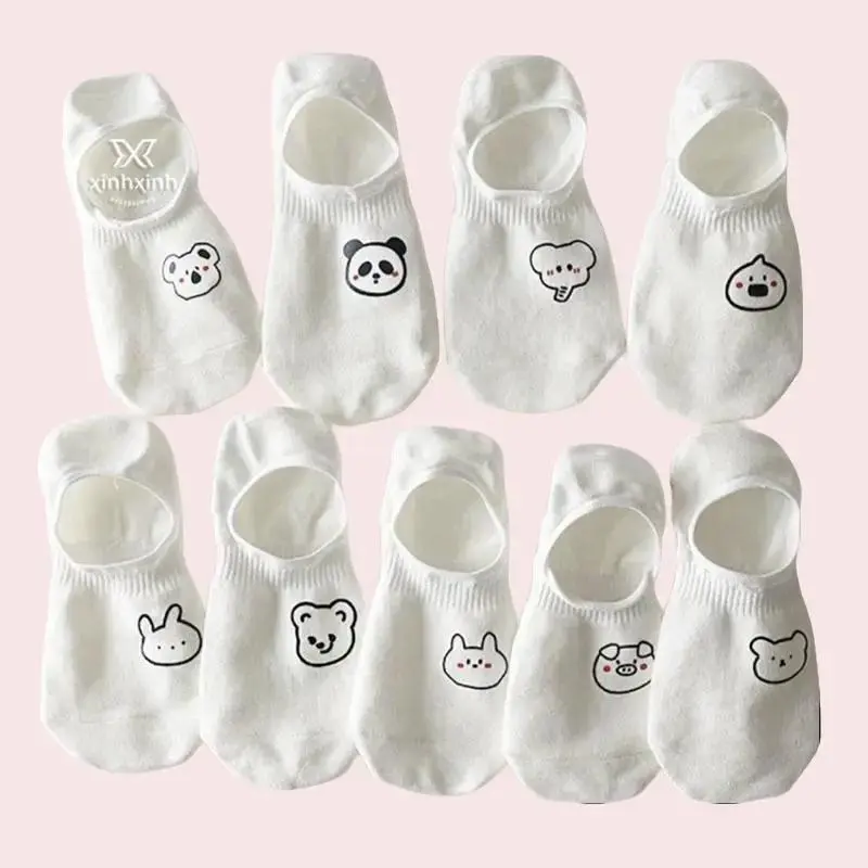 SÉT 10 ĐÔI  Tất Vớ hài trắng cổ ngắn cotton mềm co giãn, hình in gấu