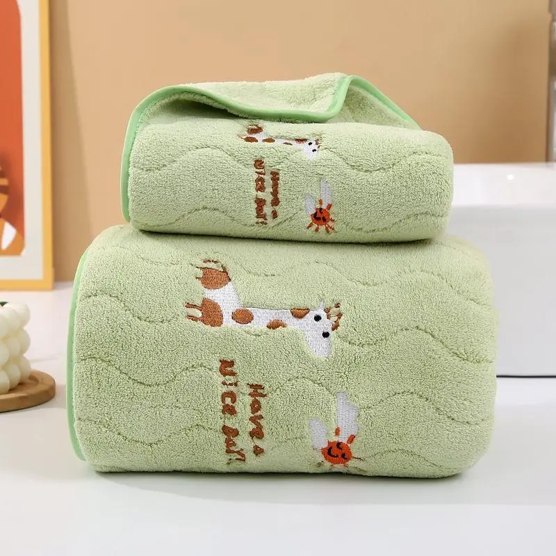 Cute Animal Pattern Bath Towel & Hand Towel Set, 2pcs/set Soft Quick Drying Bath Towel & Hand Towel, Bath Towel Set for Home Bathroom 1