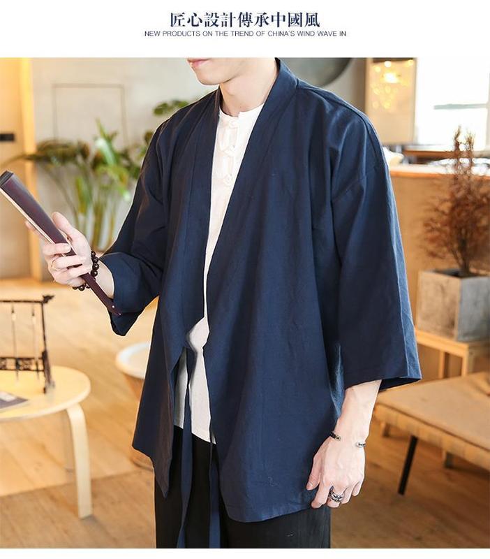 Product Introduction of Quần Áo Ba Phần Tư Tay Áo Cho Nam, Áo Có Ve Áo Mùa Hè Phong Cách Trung Quốc, Quần Áo Phật Giáo Thiền Lay, Quần Áo Trà Phong Cách Cổ Xưa, Áo Choàng Vải Lanh Cotton 24