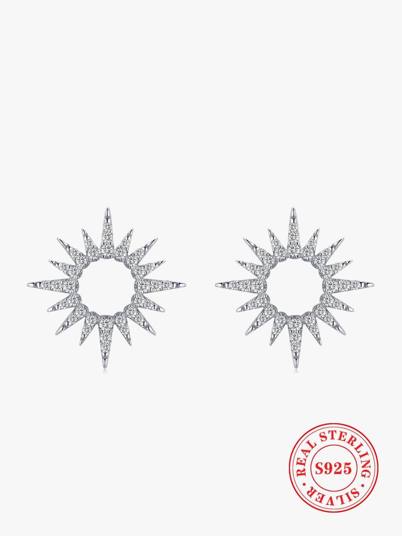 Product Introduction of 925 Sterling Silver Fashion Sun Flower Shape Artificial Zircon Decor Stud Earrings, Elegant Jewelry for Women, Trendy All-match & Exquisite Jewelry for Birthday Gift 0