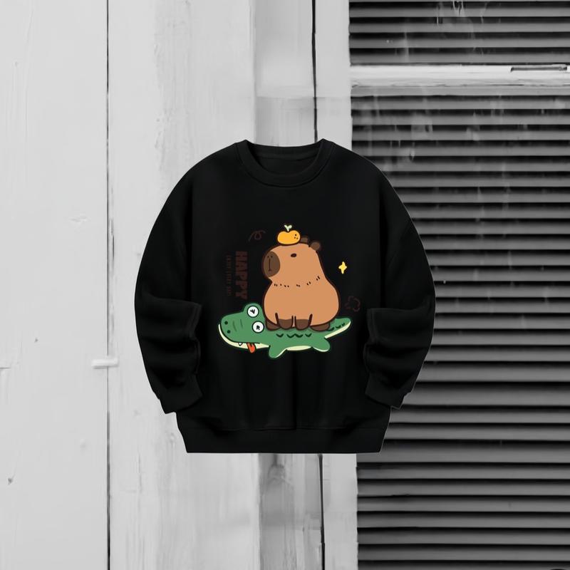 ẢNH THẬT - Áo sweater trơn nỉ bông 100% cotton siêu đẹp, nam nữ mặc được unisex ulzzang Women Hoodie Top Cổ Tròn Capybara Labubu 6