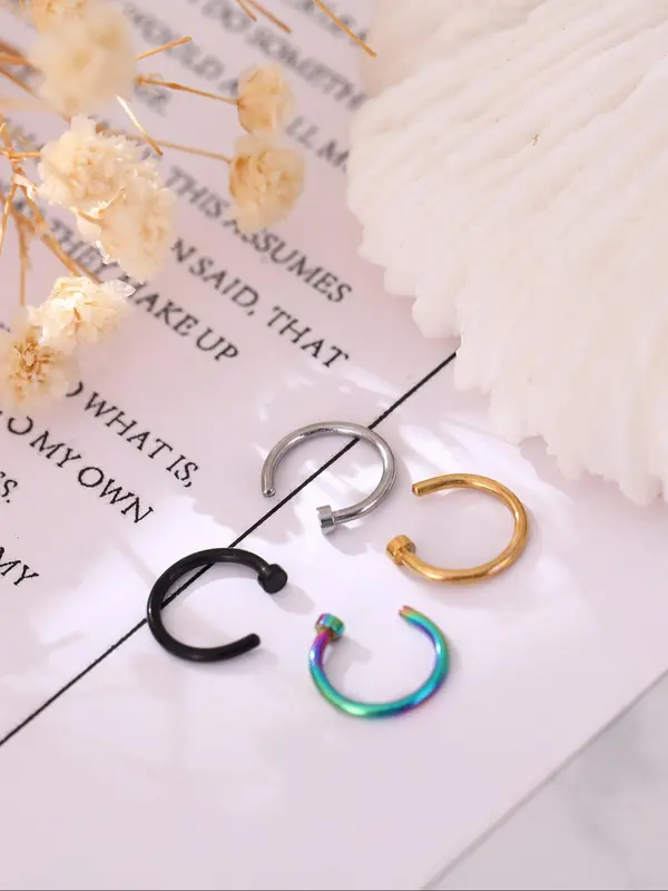 Simple C-shaped Nose Ring (4counts), Stainless Steel Fake Nose Ring for Women & Girls, Fashion Jewelry for Party, Daily Clothing Decor, Birthday Gift 4
