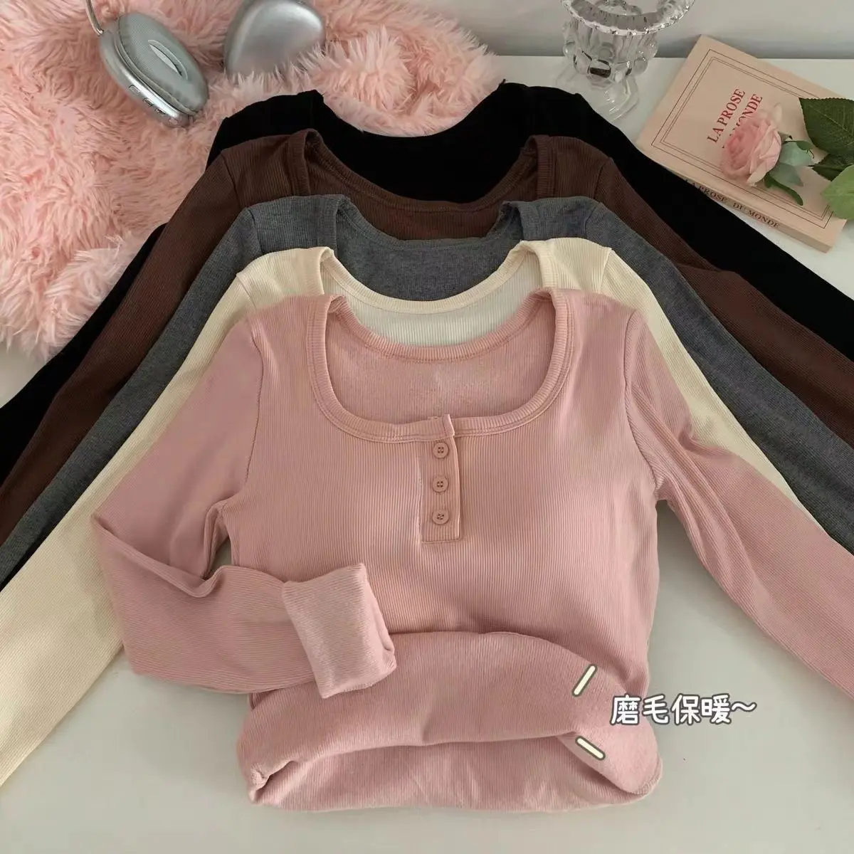Áo Thun Dralon Cổ Vuông, Thiết Kế Dễ Thương Và Gợi Cảm, Dành Cho Nữ, Dáng Ôm, Thích Hợp Cho Mùa Thu Và Mùa Đông, Có Thể Mặc Bên Trong, Áo Ấm Mỏng, Áo Sơ Mi Lớp Cơ Sở