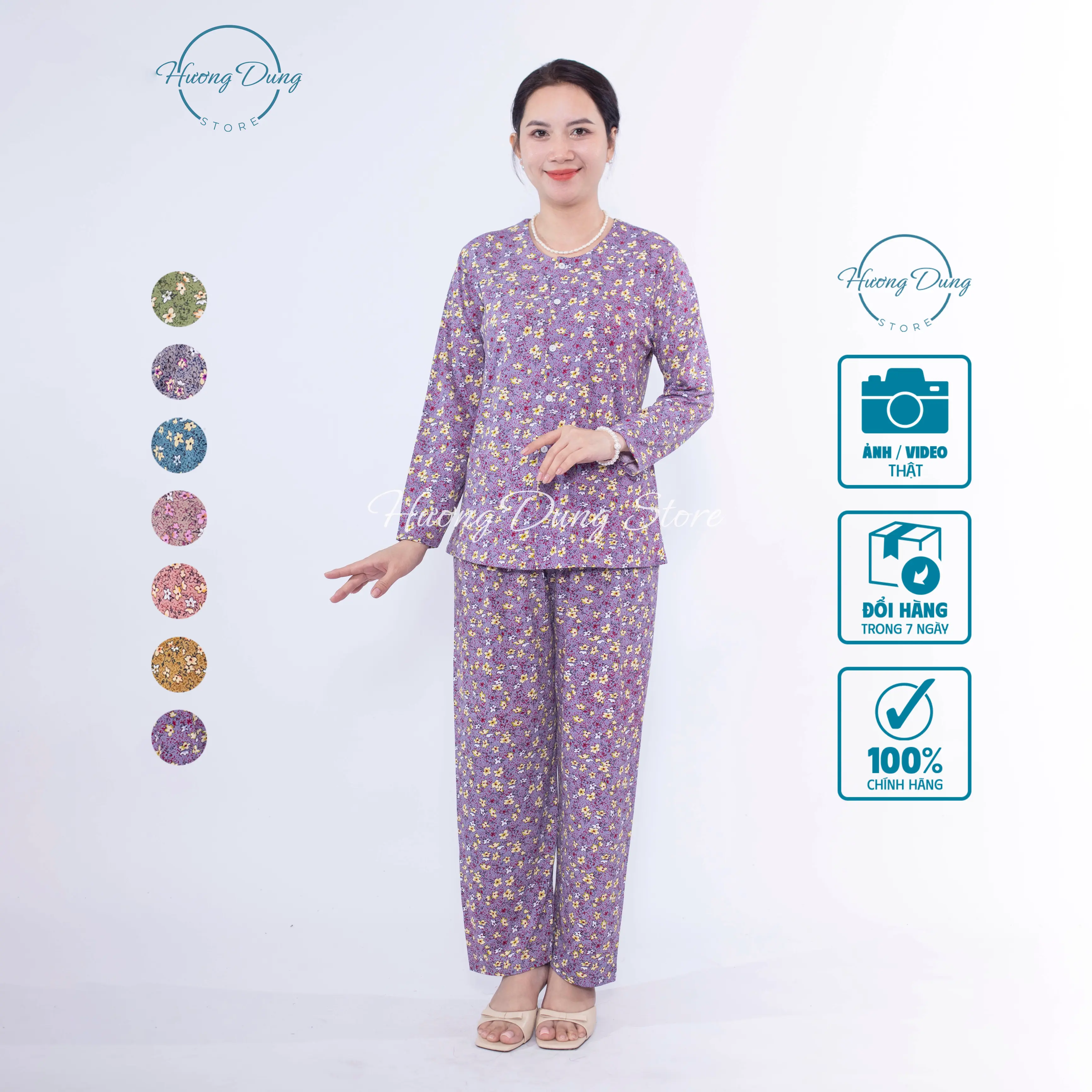 Đồ Bộ Trung Niên Thun Atiway Hàn Cao Cấp Hương Dung Tay Dài Mát Mẻ Thanh Lịch
