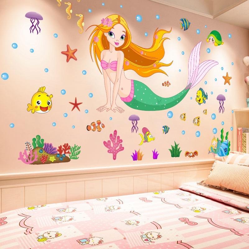  Decal dán tường mẫu nàng tiên cá   dài 1m2 cao 75cm  idako 3d sticker 