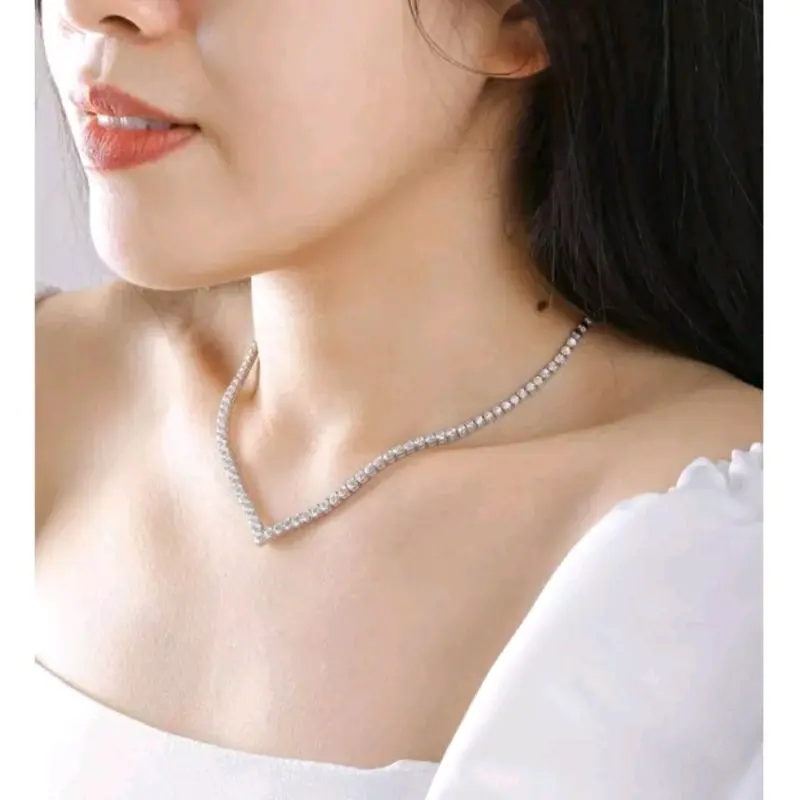 Clue Xuping - Aksesoris Kalung Wanita Setengah Permata Stainless  N05092224 Perhiasan Silver Titanium 6