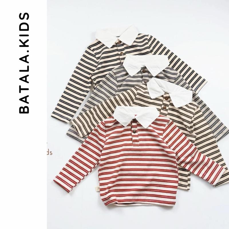 Áo thun dài tay thu đông Batala kids ÁO POLO DÀI TAY PHỐI CỔ TRẮNG KẺ NGANG 4 MÀU cho bé trai bé gái từ 10-25kg