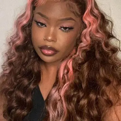 26inch Pink Skunk Patch Synthetic Lace Front Wig factory