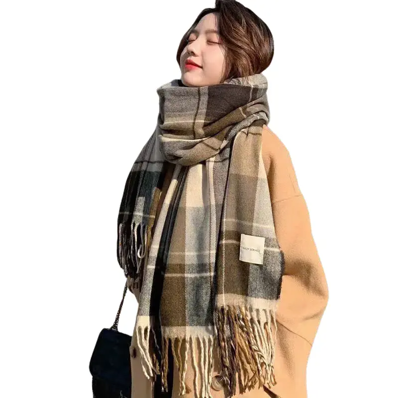 Khăn quàng cổ nam nữ chất liệu len dạ kẻ phong cách Vintage Hàn Quốc