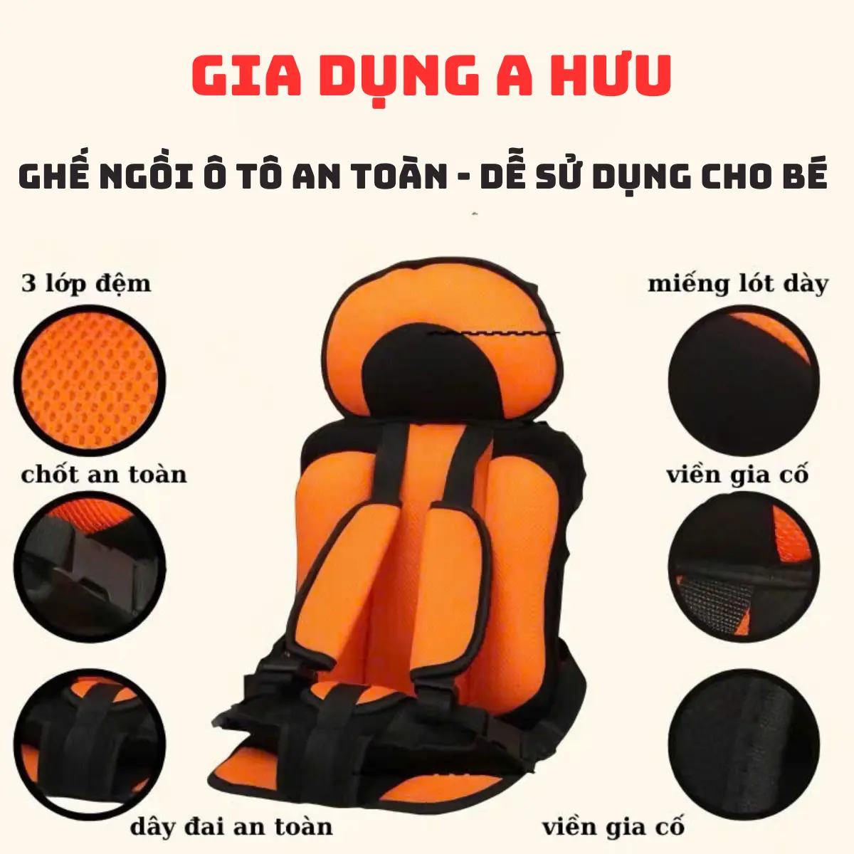 Ghế ngồi ô tô cho bé AHUU - Đai bảo vệ thiết kế khóa chắc chắn an toàn chất liệu êm ái, thoáng khí