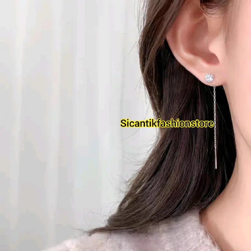 COD Anting Titanium Wanita Mata Satu Juntai Silver Dan Gold Trending Asli Titanium Anti Karat Tidak Luntur Fashion Wanita Style Wanita Korean Perempuan Anggun Earrings 4