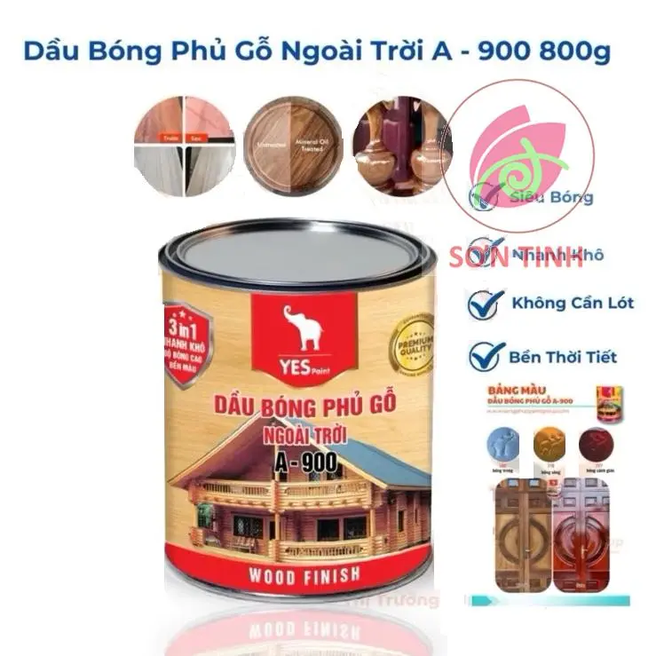 Dầu Bóng Gỗ Ngoài Trời A900 Yespaint [ 400G - 800G ] - Màu Bóng Vàng, Cánh Gián, Bảo Vệ Gỗ