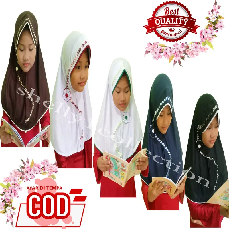 Hijab Anak Sekolah SD Variasi lilit/Kepang Terbaru Poliester Kerudung Muslim Nyaman 0