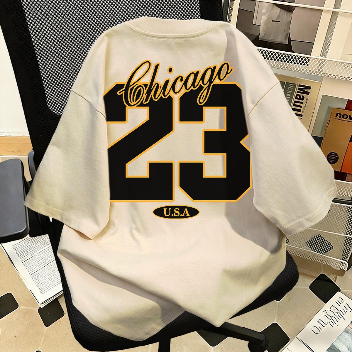 Kaos Lengan Pendek Gaya Retro Amerika Bergambar Bola Basket Nomor 23, 100% Katun, Potongan Longgar, Ukuran Besar, Kerah Bulat, Unisex Kaos Lengan Pendek Gaya Retro Amerika Bergambar Bola Basket Nomor 23, 100% Katun, Potongan Longgar, Ukuran Besar, Kerah Bulat, Unisex