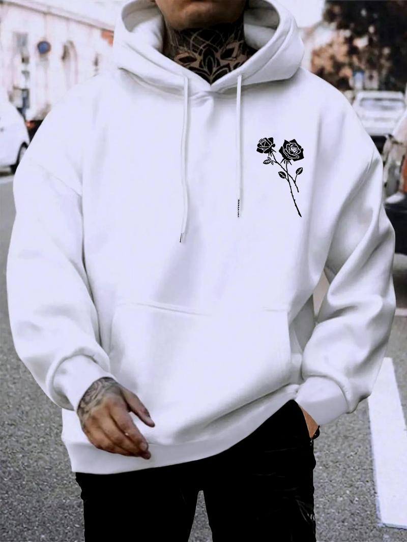 Product Introduction of Unisex Men's Floral Print Drawstring Hoodie, Kangaroo Pocket Long Sleeve Sweatshirt, Casual Pullover Tops for Spring & Fall, Graphic Hoodies, Trendy Men's Clothing, Men Gifts 7