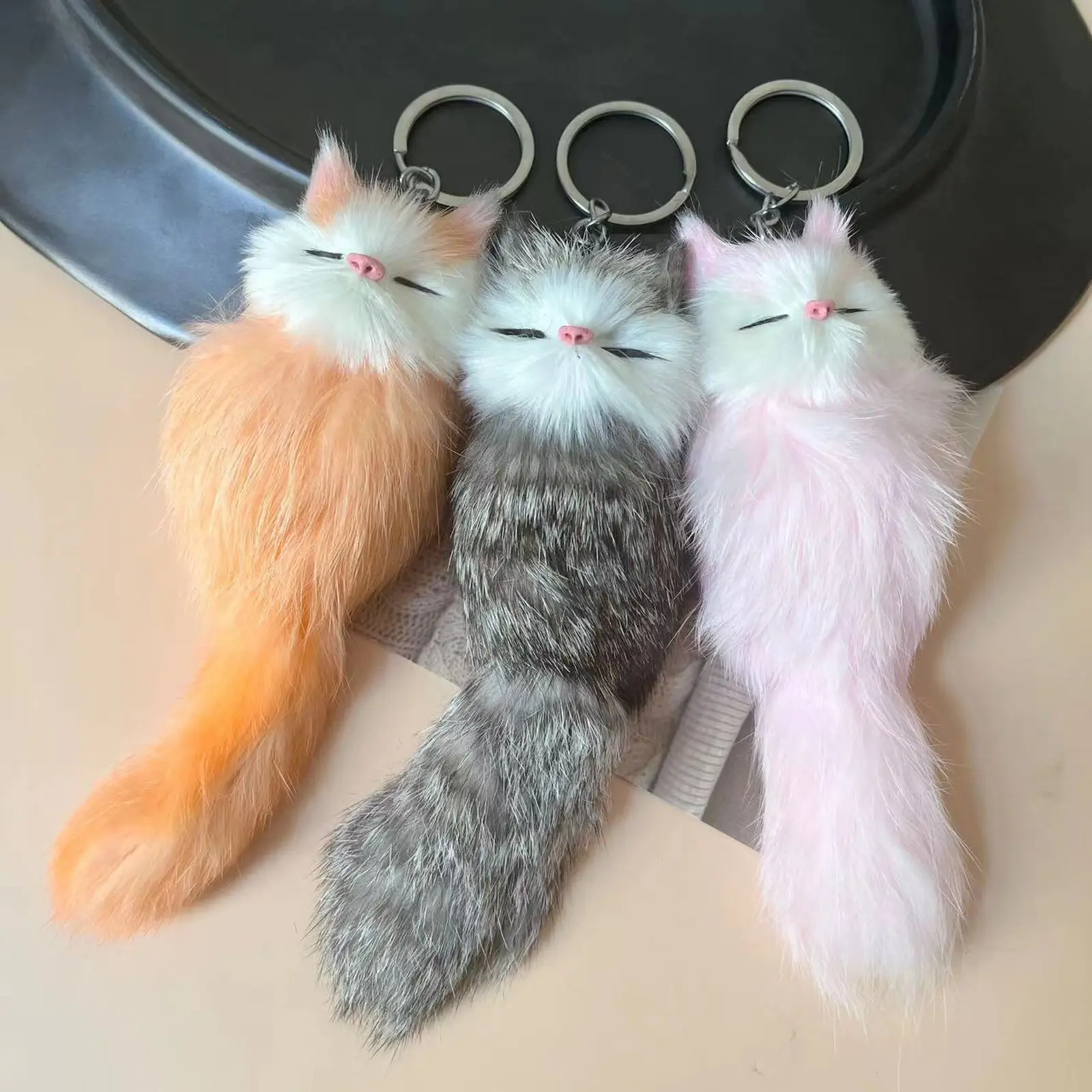 Faux Fur Keychain Pendant Fox Shape Plush Textures Keyring