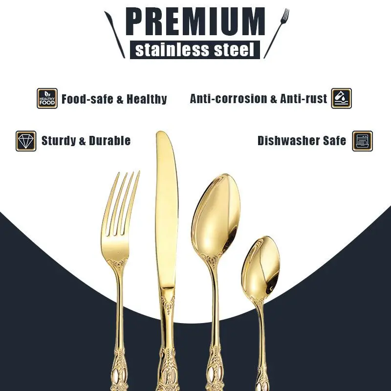 Stainless Steel Cutlery Set, 24pcs/set Including Knife, Fork & Spoon & Dessert Spoon, Household Tableware Set for Home Kitchen Dining Room 2