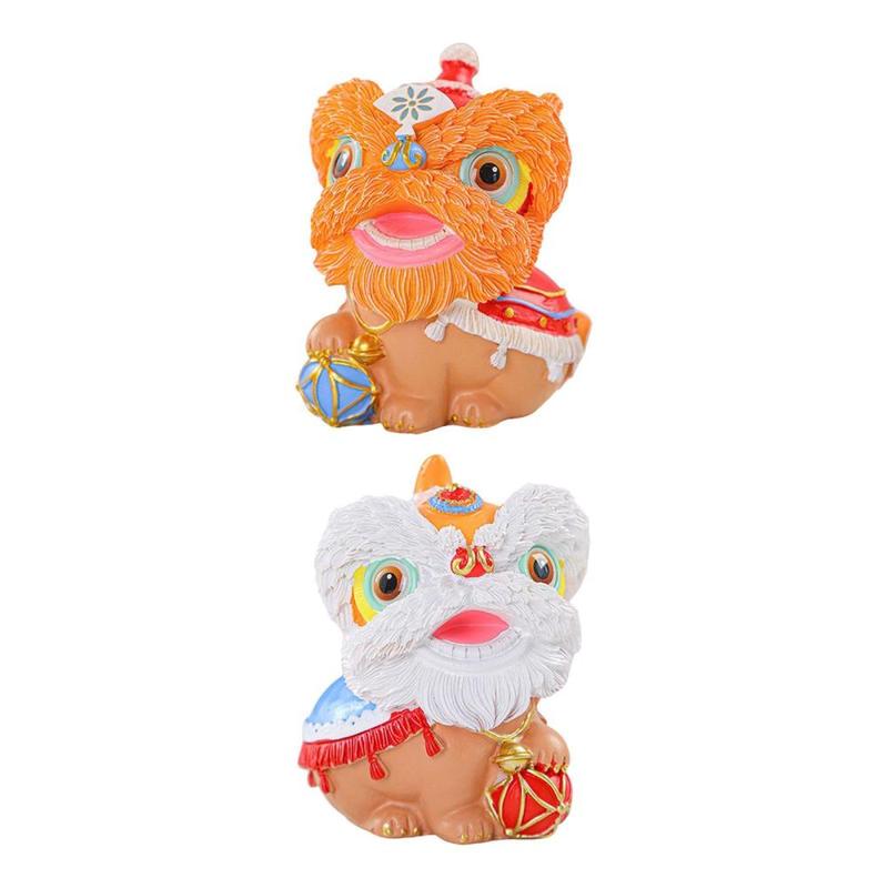 Chinese Lion Dance Statue, Resin Figurine Housewarming Gift Ornament, Spring Festival Decoration for Home Shelf Bedroom 0