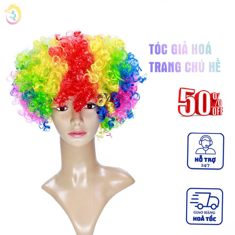 Tóc Giả Chú Hề Nhiều Màu Xoăn Hoá Trang Halloween Vui Nhộn Wig 0