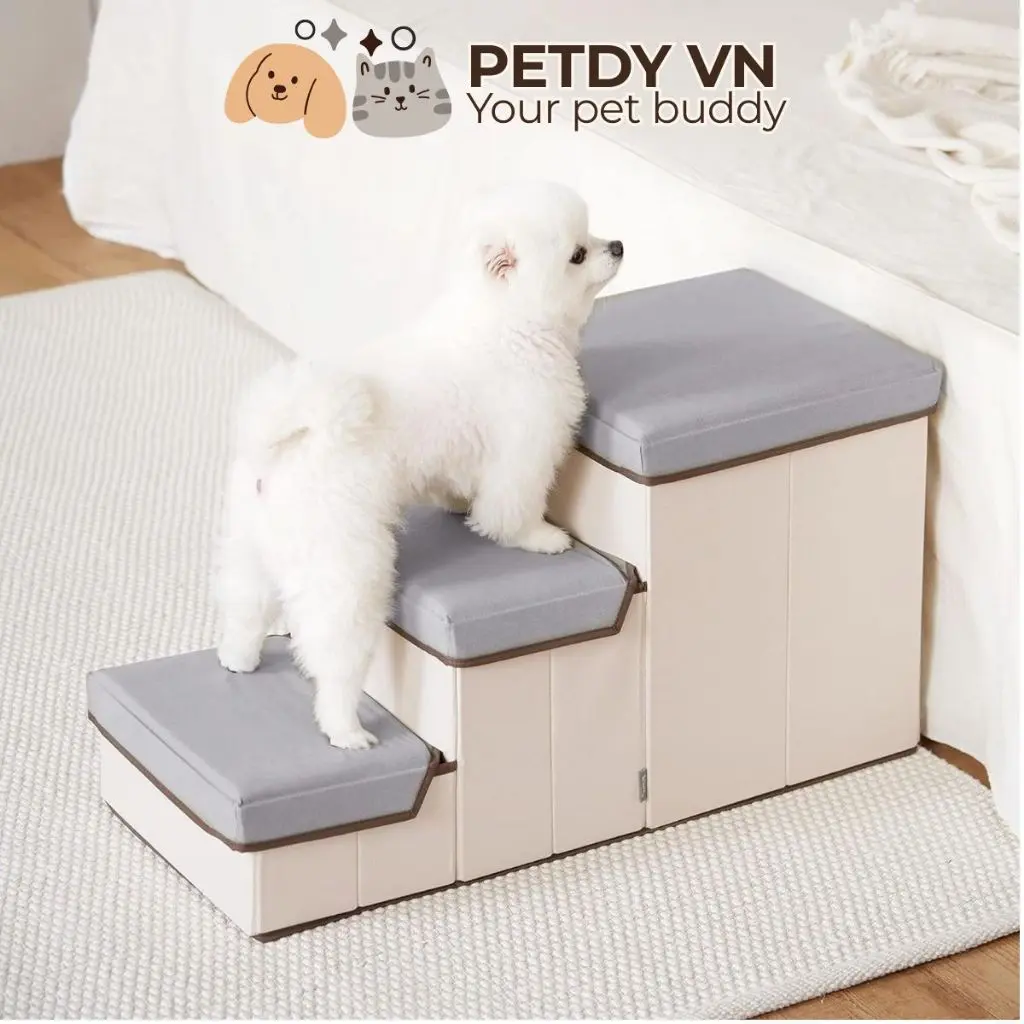 Cầu thang 3 bậc cho thú cưng dạng hộp đựng đồ gấp gọn tiện lợi