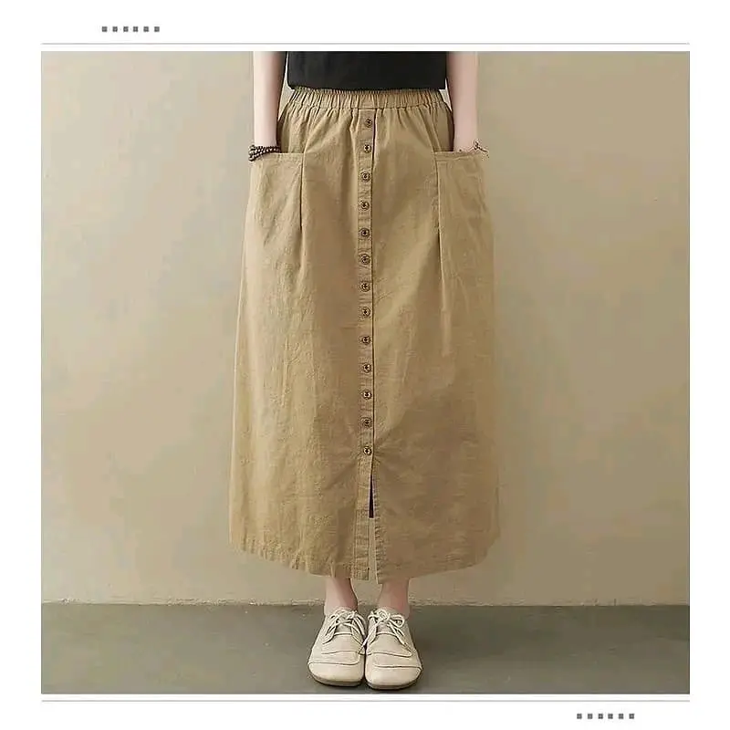Amora Rok Wanita Panjang Cigarette Polos Pinggang Karet - Bawahan Wanita Stretch Casual Korean Style Formal Kancing Depan