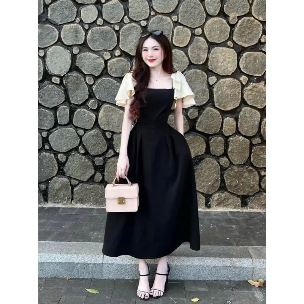 Váy Thiết Kế Bigsize dành cho nữ Đầm thiết kế Bigsize Tay Nơ Bèo Nữ Tính Dáng A Xoè Phù Hợp ĐI Chơi Và Đi Dự Tiệc Women Dress Nhung Tre Voi