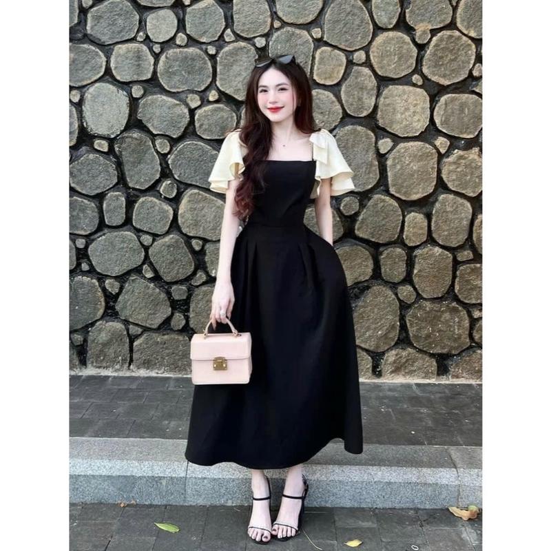 Váy Thiết Kế Bigsize nista Dành Cho Nữ Đầm Thiết Kế Tay Nơ Bèo Nữ Tính Dáng A Xoè Phù Hợp ĐI Chơi Và Đi Dự Tiệc Bigsize Từ 55-90 Kg Women Dress Nhung Tre Voi