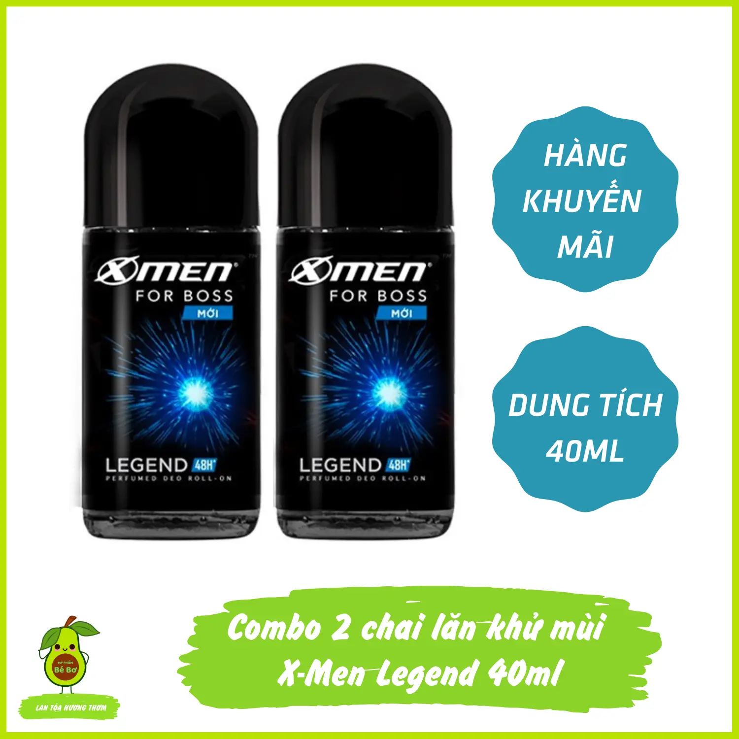 Combo 2 chai lăn khử mùi Xmen Legend 40ml - Bộ 2 lăn ngăn mùi X-Men For Boss hương gió biển kháng khuẩn ngăn mồ hôi nách