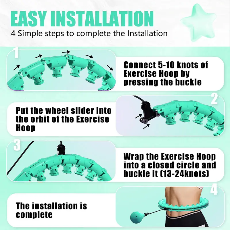 Infinite Weighted Hula Hoops, 1 Count Smart Fitness Hoop with 24/28 Detachable Nodes, Exercise Equipment, Adjustable Waist Ring with Auto-rotating Balls for Home Workout 4