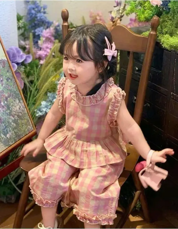 [5-18kg] A496-Set bộ CARO hồng NHIỀU CÚC  cho bé gái mặc  đi học, di chơi sang chảnh, dễ thương [XMGY] 6