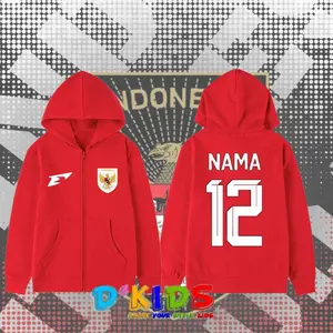 Jaket Zipper Resleting Hoodie Anak Laki Laki Timnas Indonesia/jaket anak bola timnas terbaru gratis Nama