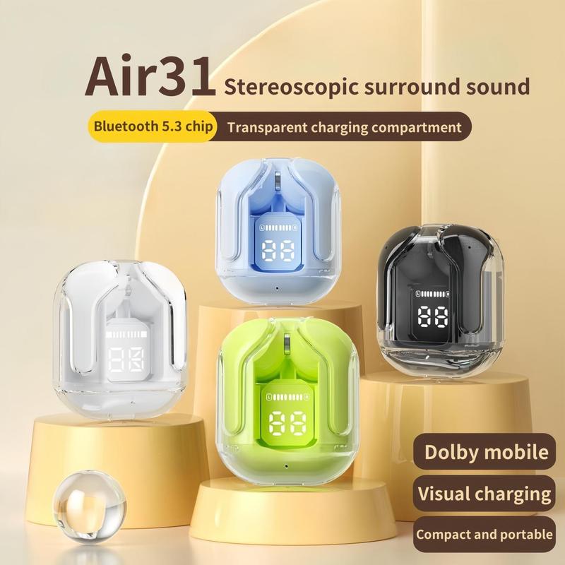  Tai Nghe Nhét Tai Nghe Bluetooth Không Dây Air31 Phiên Bản Bluetooth 5.3 Trong Tai Màn Hình Hiển Thị Pin Vỏ Trong Suốt Chất Lượng Âm Thanh Âm Thanh Nổi Điều Chỉnh Âm Lượng Cảm Ứng Thông Minh Thích Hợp Cho Hệ Thống Xiaomi Và Android 