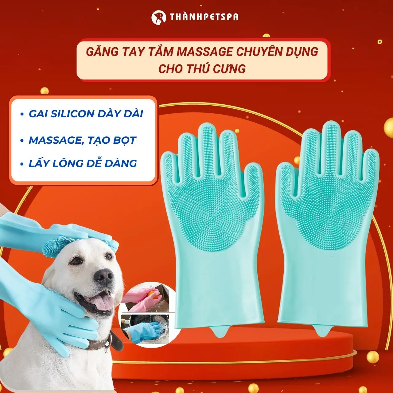 Bao tay tắm massage cho chó mèo đa năng, Găng Tay SILICON Tạo Bọt tắm, Tẩy Lông cho thú cưng, cho chó mèo TiCipet