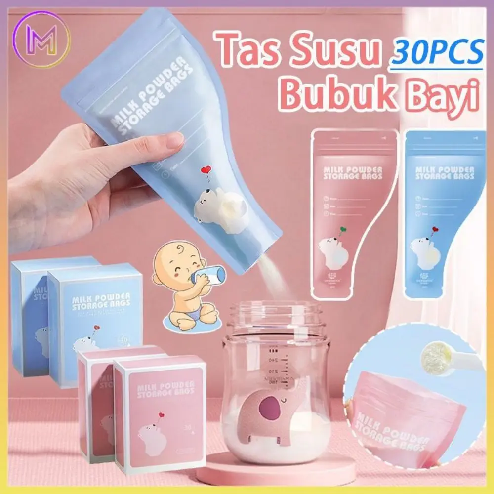 30pcs/set Tas Susu Bubuk Bayi /Anti Bacteria Bags /Kantong Susu Bubuk Bayi /Milk Powder Storage Bag Sekali Pakai/Milk Powder Storage Bag Sekali Pakai Biru Pink