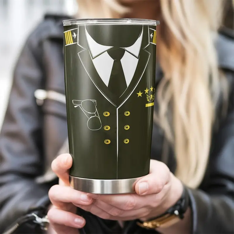 20oz Tumbler, 1 Count Pilot Pattern Insulated Tumbler, Stainless Steel Water Bottle, Drinking Cup for Home Office School Outdoor Camping, Drinkware 7